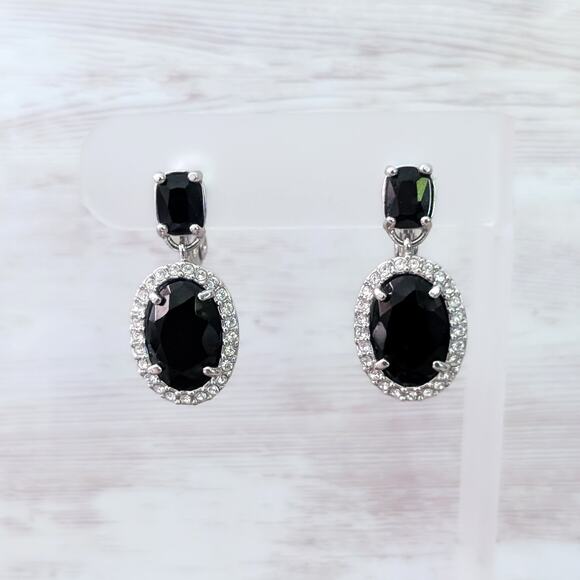 Monet Jewelry - Vintage Monet Clip On Earrings Stunning Silver Tone, Black & Clear Gems